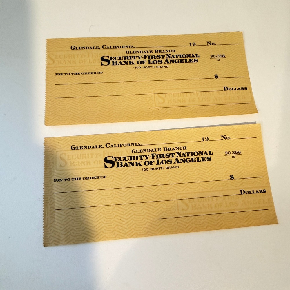 Vintage Security-First‎ National Bank Los Angeles Glendale CA Blank Checks 2pc